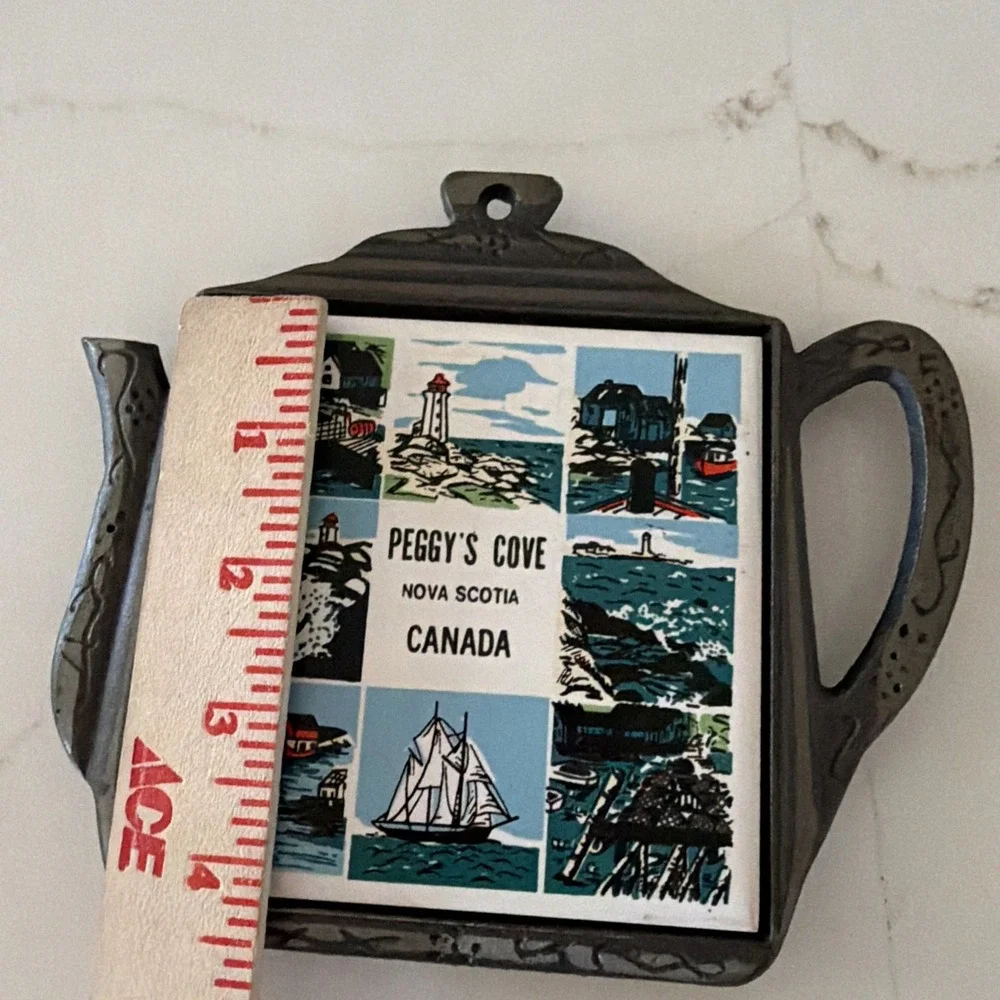 Vintage Peggy's Cove Nova Scotia trivet cast iron & tile hot pad wall decor 80s